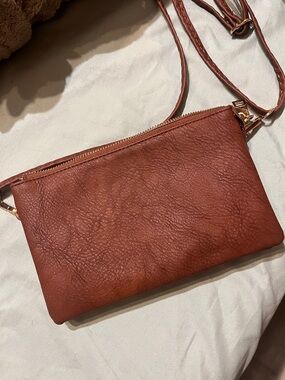 Rust Brown Crossbody Clutch with Gold Hardware